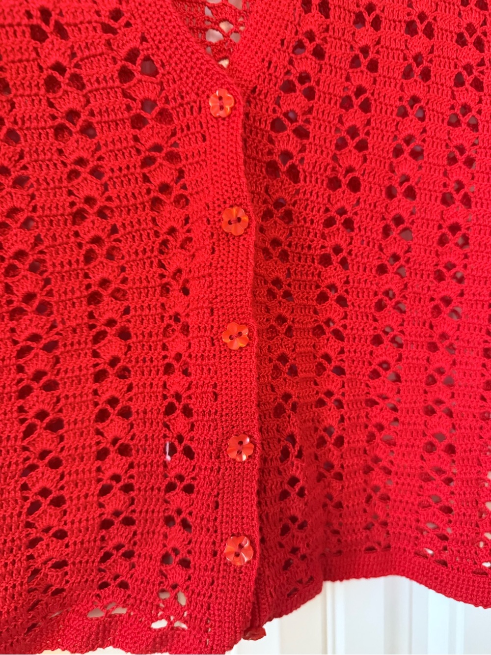Handmade Red Crocheted Short Sleeve Cardigan - Picture 3 of 7